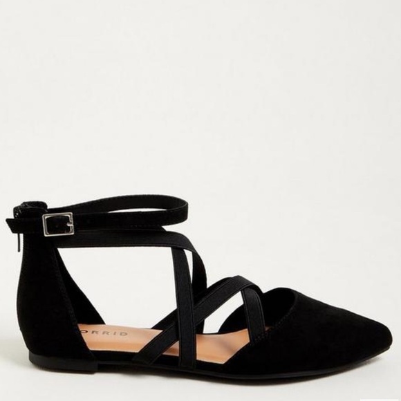 Torrid Faux Suede Elastic Black Strap Flat 6.5WW - Picture 1 of 10
